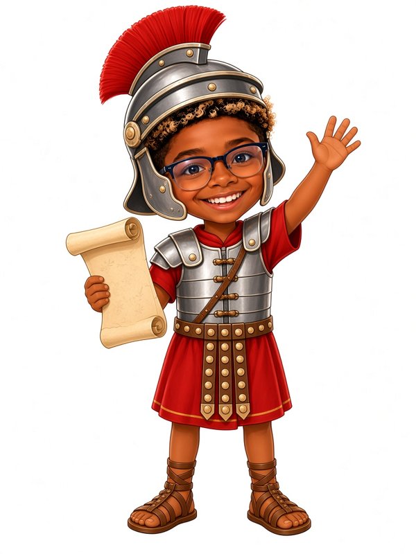 Tayo dressed as a Roman legionary